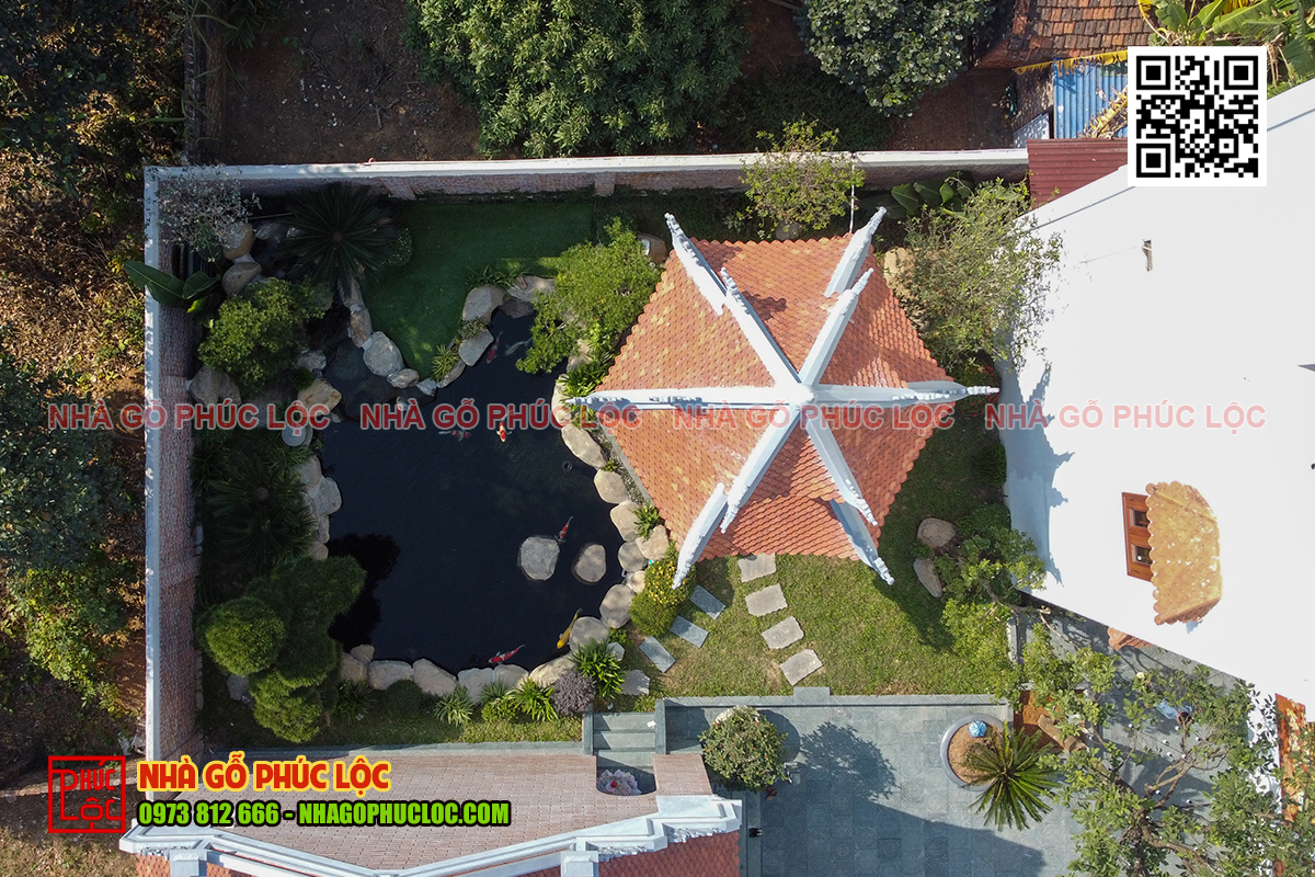 Hạng mục hồ cá Koi nhà gỗ truyền thống