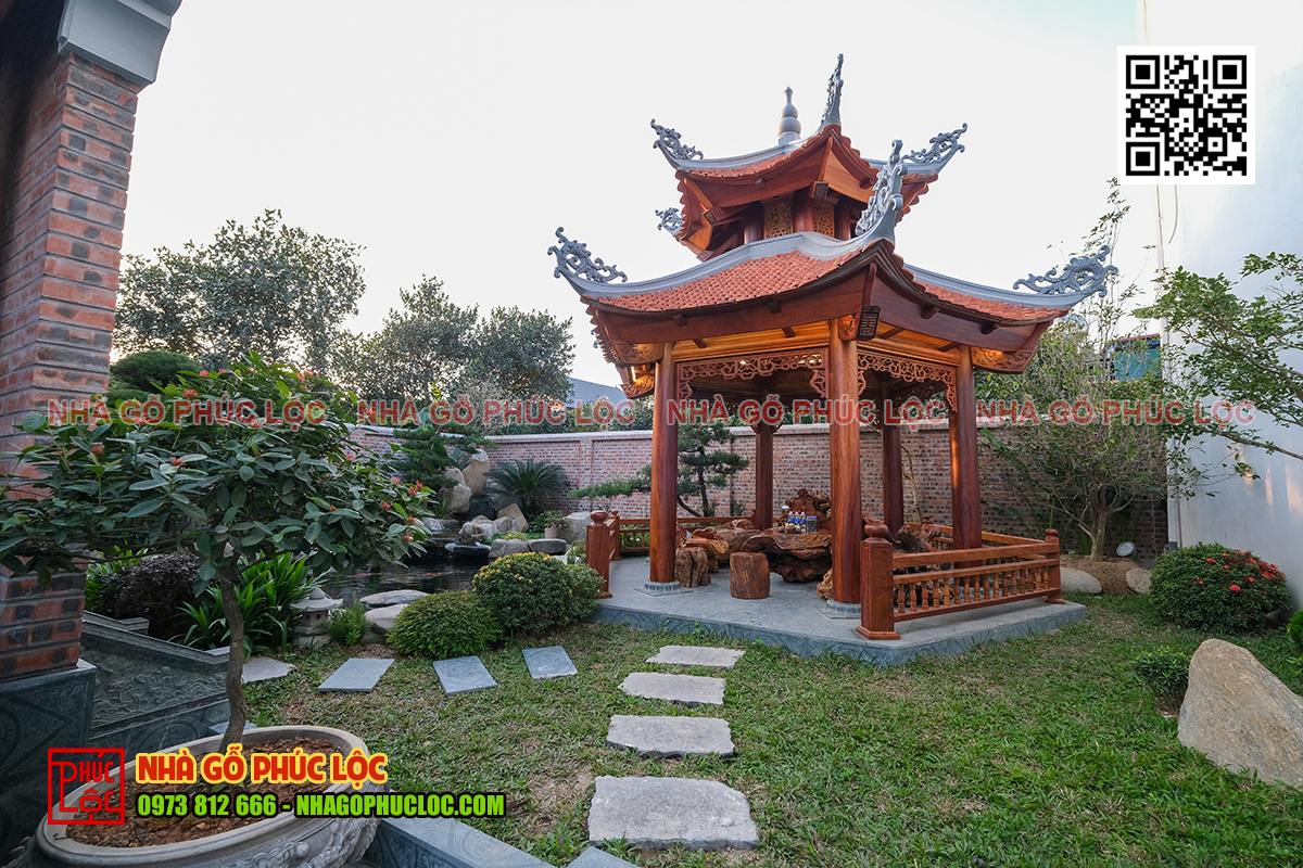 Chòi nghỉ sân vườn tạo điểm nhấn cho nhà gỗ